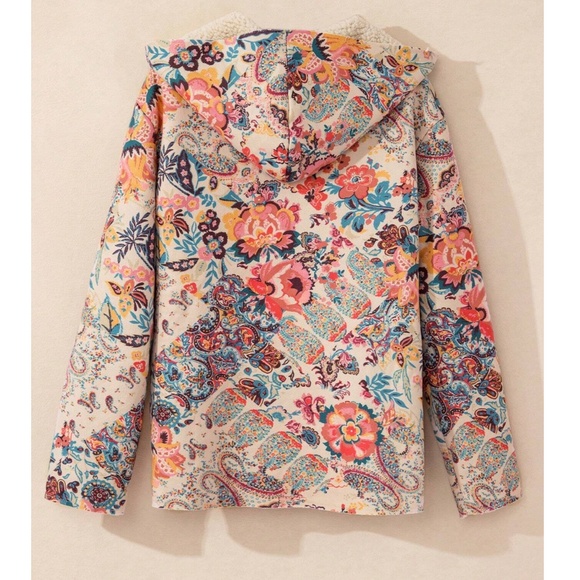 Cozy Floral Print Teddy Lined Pockets jacket Coat - Picture 7 of 10